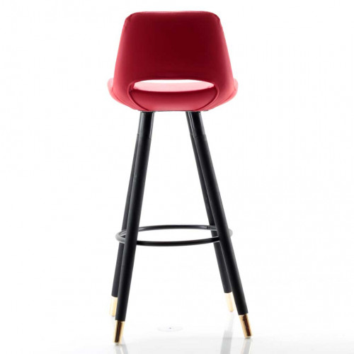 Rasko pirinç uçlu siyah ahşap ayaklı Bar Sandalyesi Kırmızı