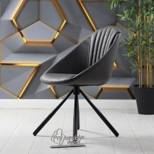 Milo Silindir Siyah Metal Ayaklı Sandalye (Koyu Gri Nubuk)