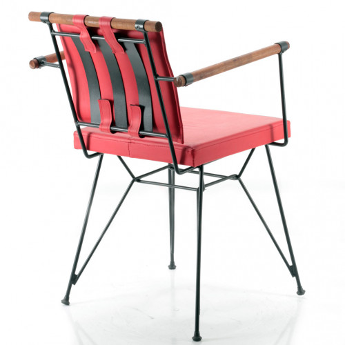 Bergama Metal Sandalye Kırmızı Deri