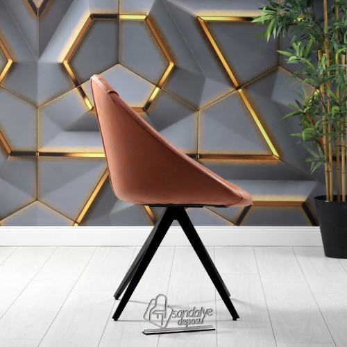 Milo Piramit Siyah Metal Ayaklı Sandalye (Kahve Nubuk)