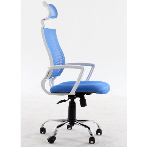 White başlıklı çalışma koltuğu beyaz plastik mavi