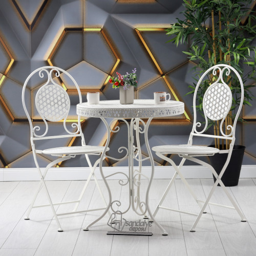 Morena Metal Sandalye Ve Masa Takımı Beyaz 2+1