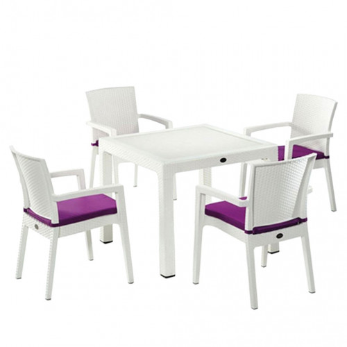 Nazia camlı minderli masa sandalye takımı beyaz 90x90