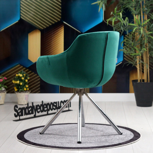 Focus Silindir Krom Metal Ayaklı Sandalye (Yeşil Kumaş)