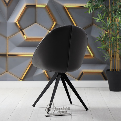 Milo Piramit Siyah Metal Ayaklı Sandalye (Koyu Gri Nubuk)