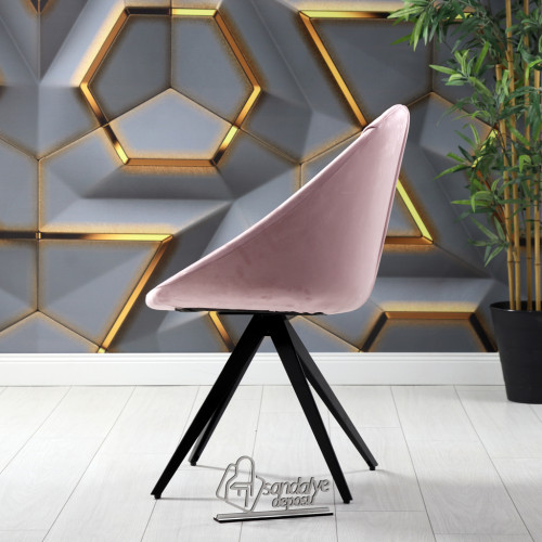 Milo Piramit Siyah Metal Ayaklı Sandalye (Pembe Kumaş)