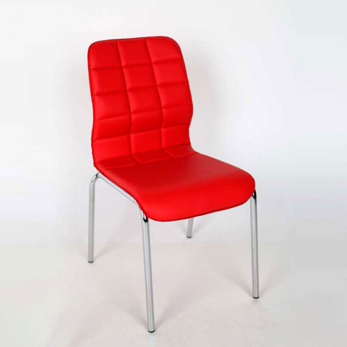 Krom ayaklı deri döşemeli metal sandalye Kırmızı