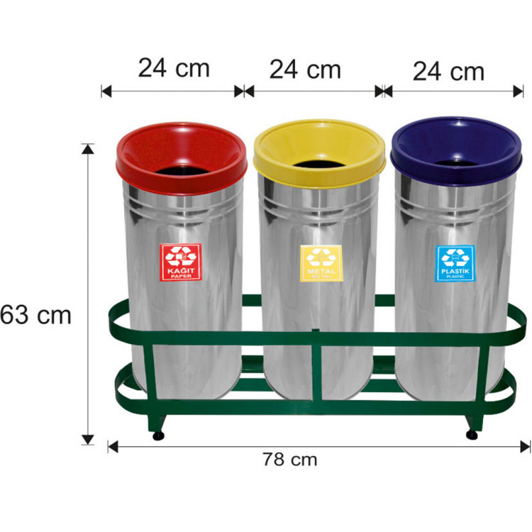 Üçlü Geri Dönüşüm Seti Kafesli Paslanmaz