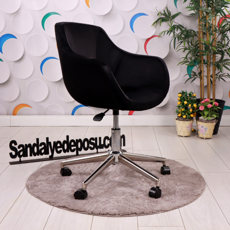 Focus Bilgisayar Ve Çalışma Koltuğu Krom Yıldız Ayaklı Siyah Kumaş