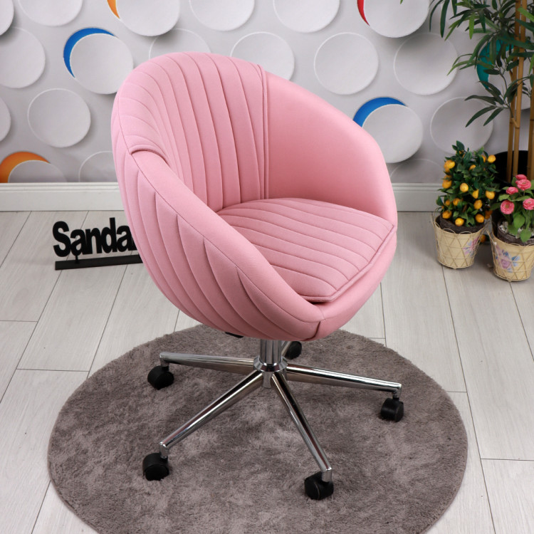 İstiridye krom Ayaklı Çalışma Koltuğu (Pembe Lakos Kumaş)