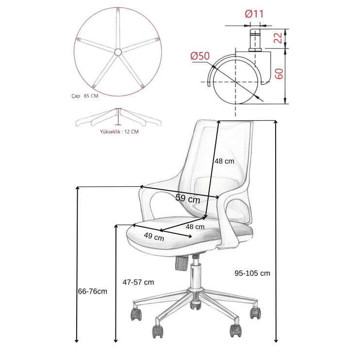 Desemo Yıldız Ayaklı Çalışma Koltuğu (Gri)