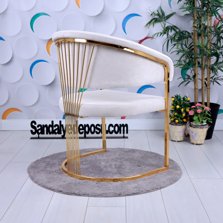 Hyper Gold Kaplama Metal Sandalye Kırık Beyaz