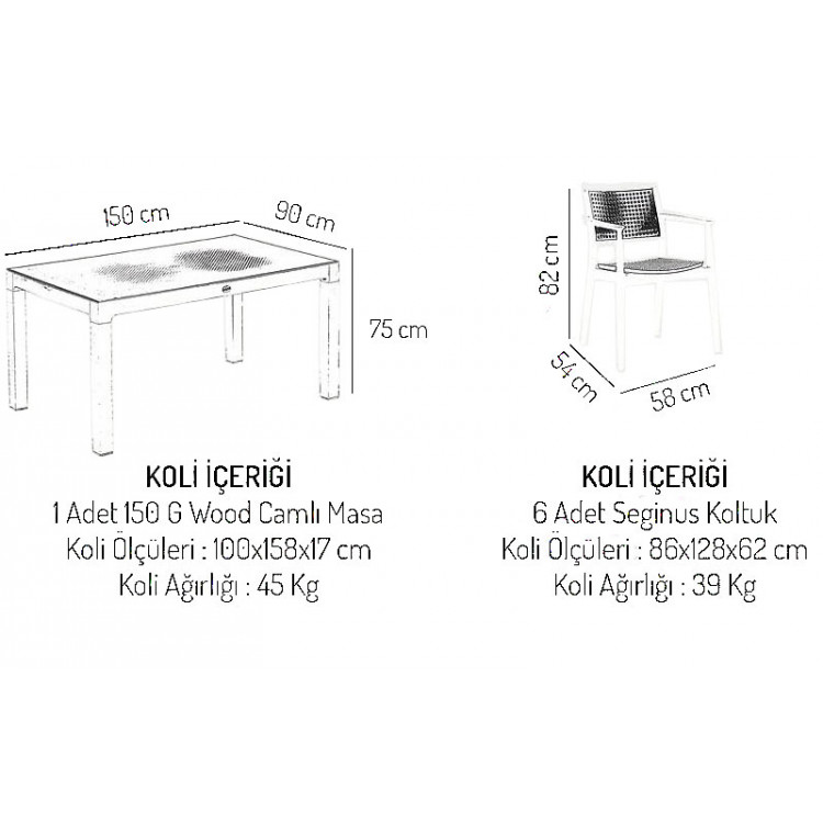 Mavenna Masa sandalye takımı krem-kahve 150x90