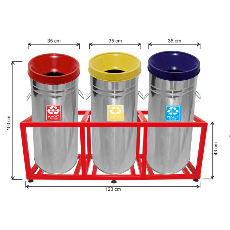 Üçlü Kafesli Geri Dönüşüm Çop Kovası