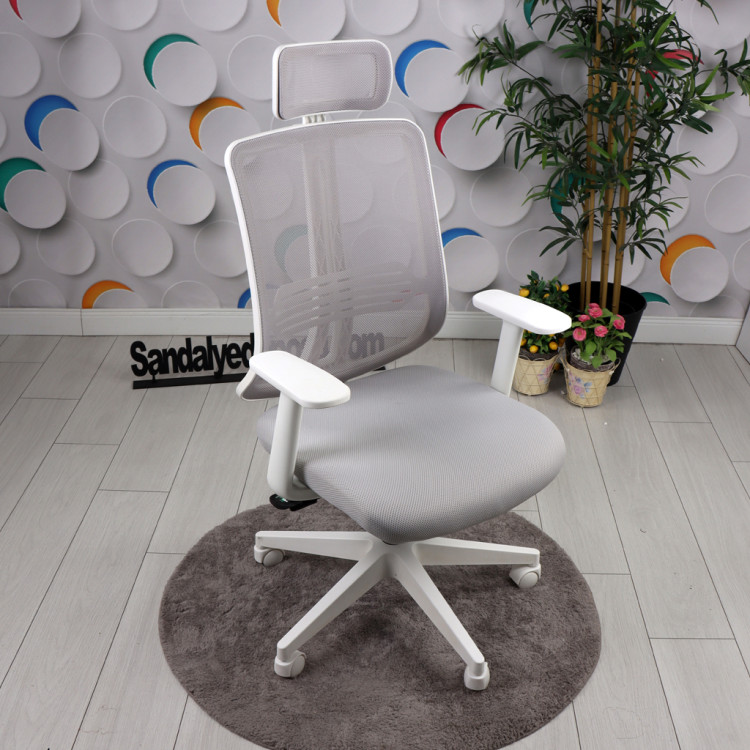 Tokyo Beyaz Ayaklı Sabit Kollu Müdür ve  Ofis  Koltuğu ( Açık Gri File)