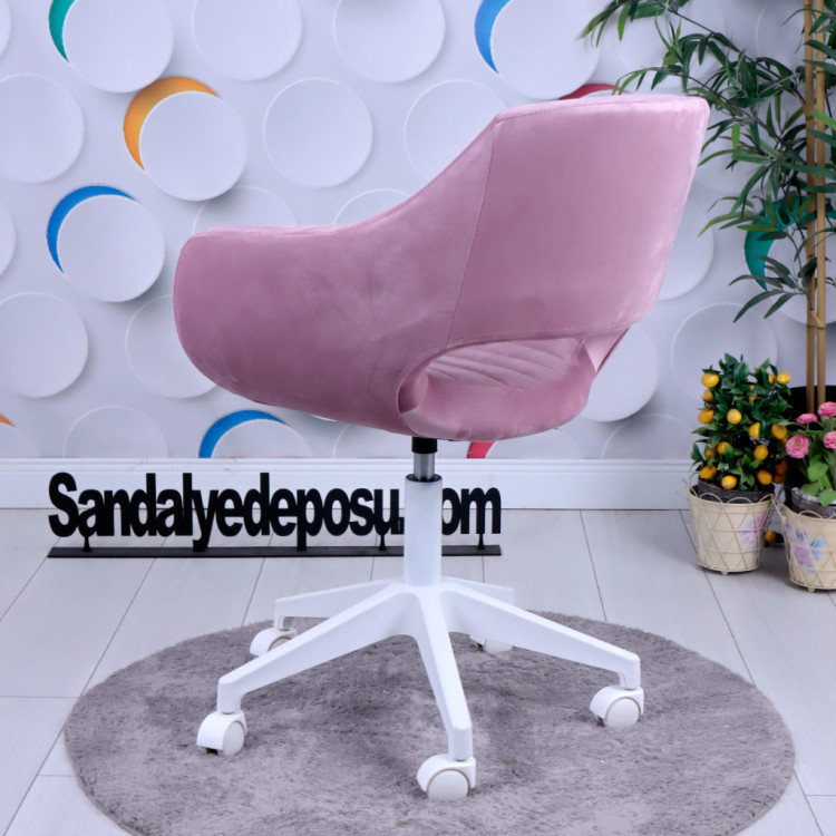 Fiesta Beyaz Plastik Ayaklı Çalışma Koltuğu ( Pembe Babyface Kumaş)