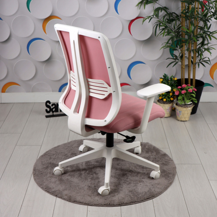 Tokyo Beyaz Plastik Ayaklı Çalışma Ve Ofis Koltuğu (Pembe Lakos Kumaş)