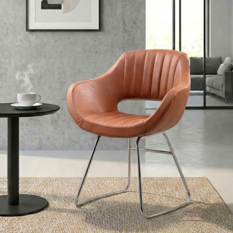 Fiesta Krom Transmisyon Ayaklı Misafir ve Bekleme Koltuğu (Kahve Nubuk)