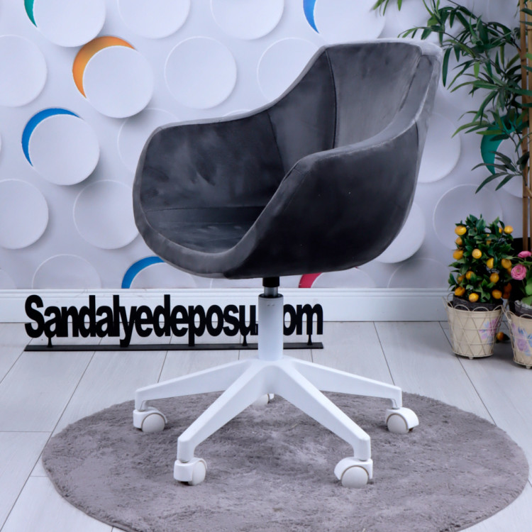 Focus Beyaz Plastik  Ayaklı Çalışma Koltuğu ( Koyu Gri BabyFace Kumaş)