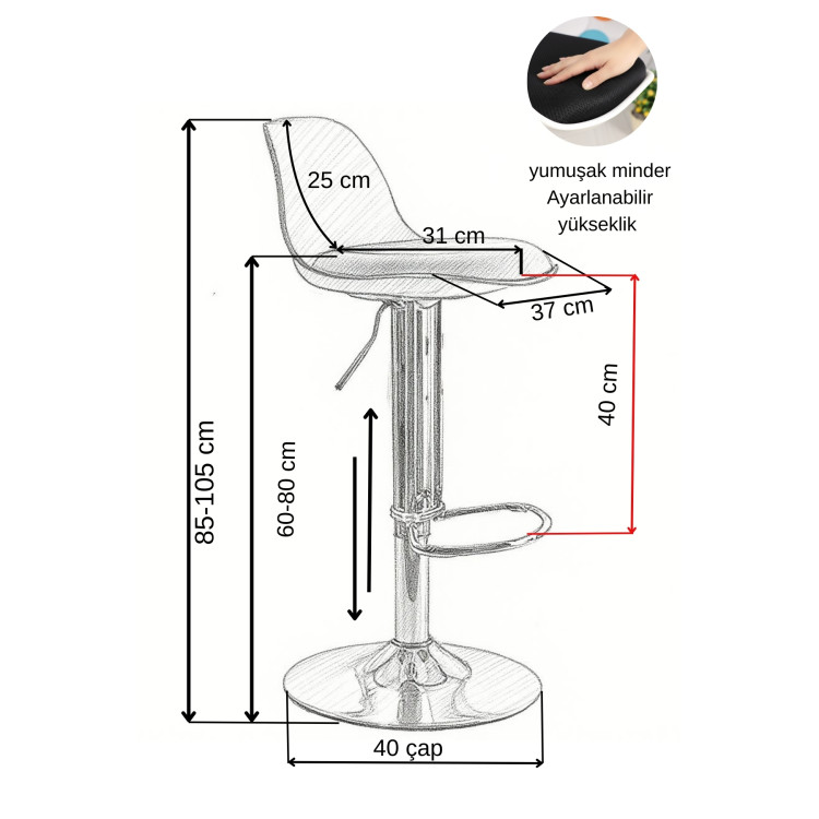 Tesla Krom Ayaklı Bar Sandalyesi (Beyaz Sırt Siyah Minder)