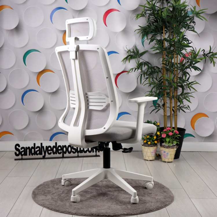 Tokyo Beyaz Ayaklı Sabit Kollu Müdür ve  Ofis  Koltuğu ( Açık Gri File)