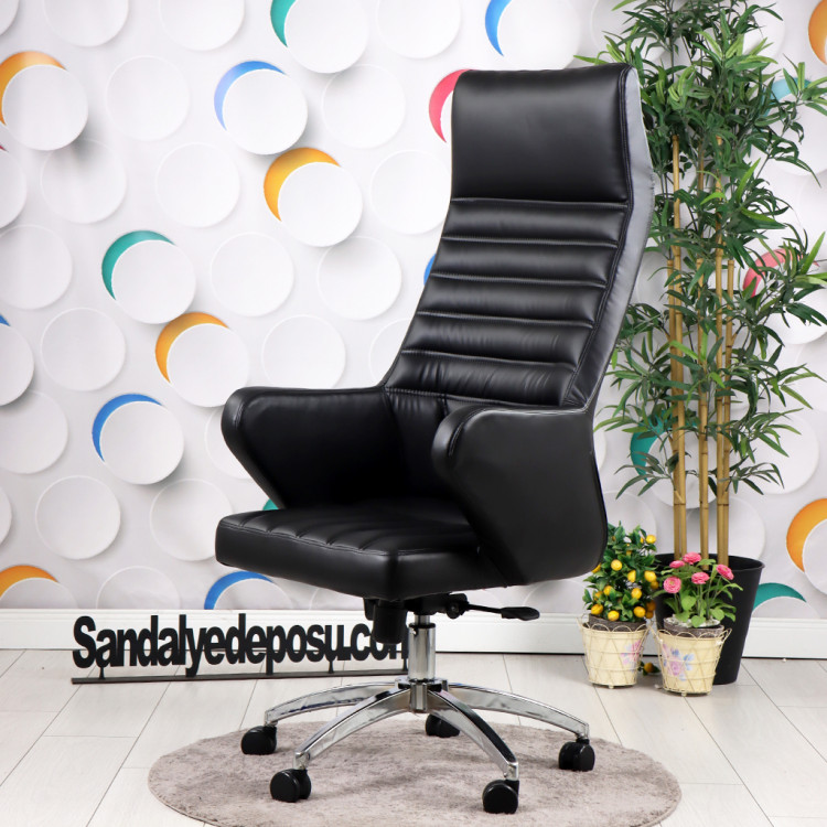 Lady Müdür Ve Yönetici Koltuğu Siyah Deri ( Özel üretim)
