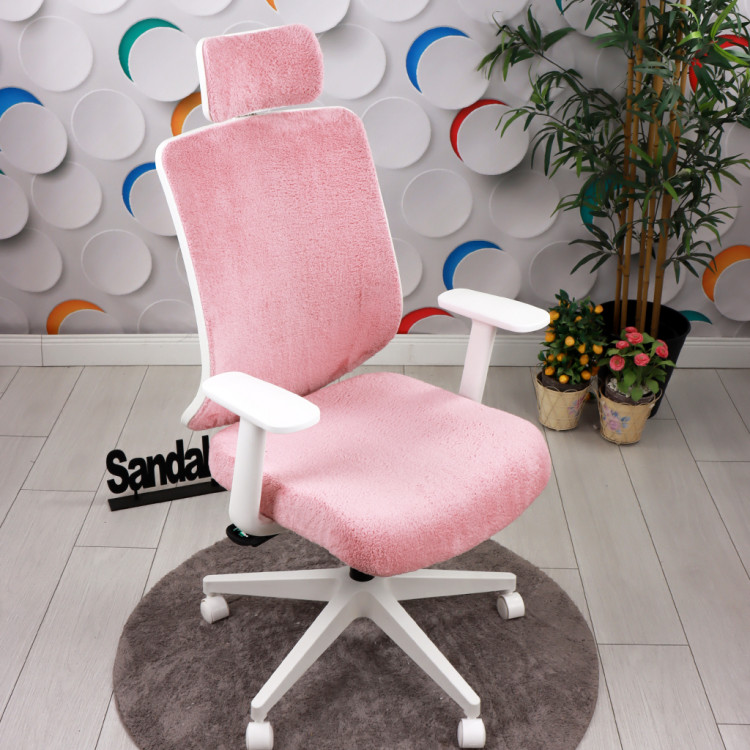 Tokyo Beyaz Ayaklı Sabit Kollu Çalışma ve Müdür Koltuğu (Pembe Welsoft Kumaş )