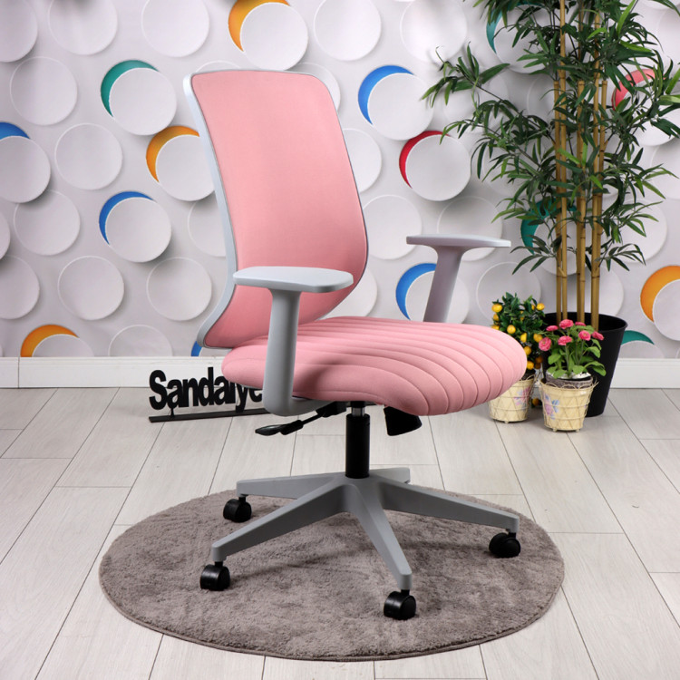 Tokyo Gri Plastik Ayaklı Çalışma Koltuğu (Pembe Lakos Kumaş)