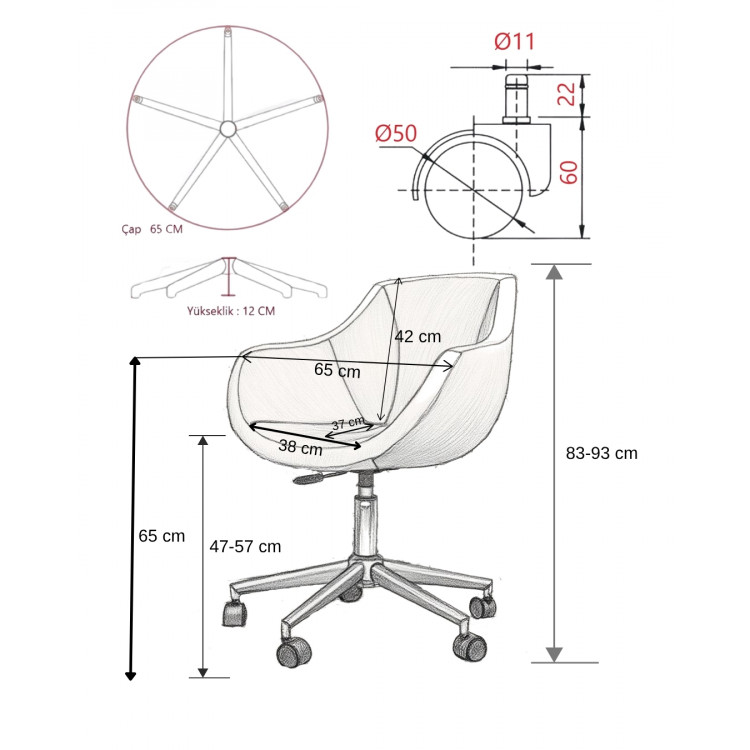 Focus Bilgisayar Ve Çalışma Koltuğu Krom Yıldız Ayaklı Siyah Kumaş