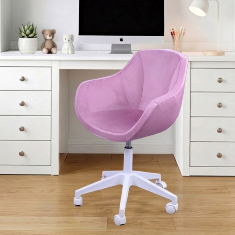 Focus Beyaz Plastik Ayaklı Çalışma Koltuğu ( Pembe BabyFace Kumaş )