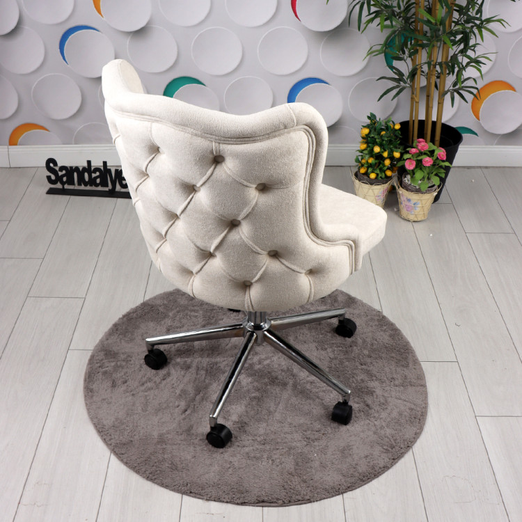 Luna Kapitoneli Çalışma  Koltuğu ( Kırık Beyaz Leke Tutmaz Silinebilir Kumaş  ,Krom Ayak)