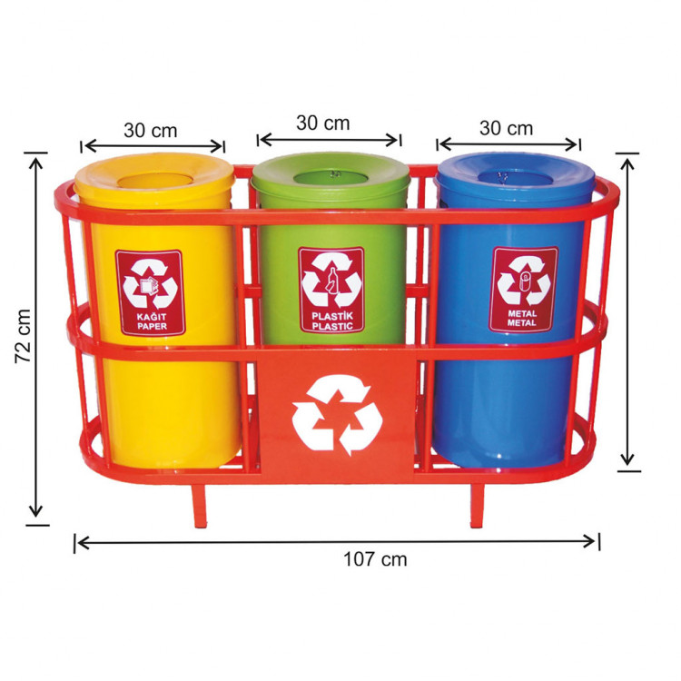 Üçlü Geri Dönüşüm Kovası Boyalı