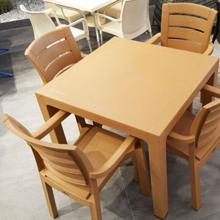 90x90 Plastik Masa Sandalye Takımı Teak