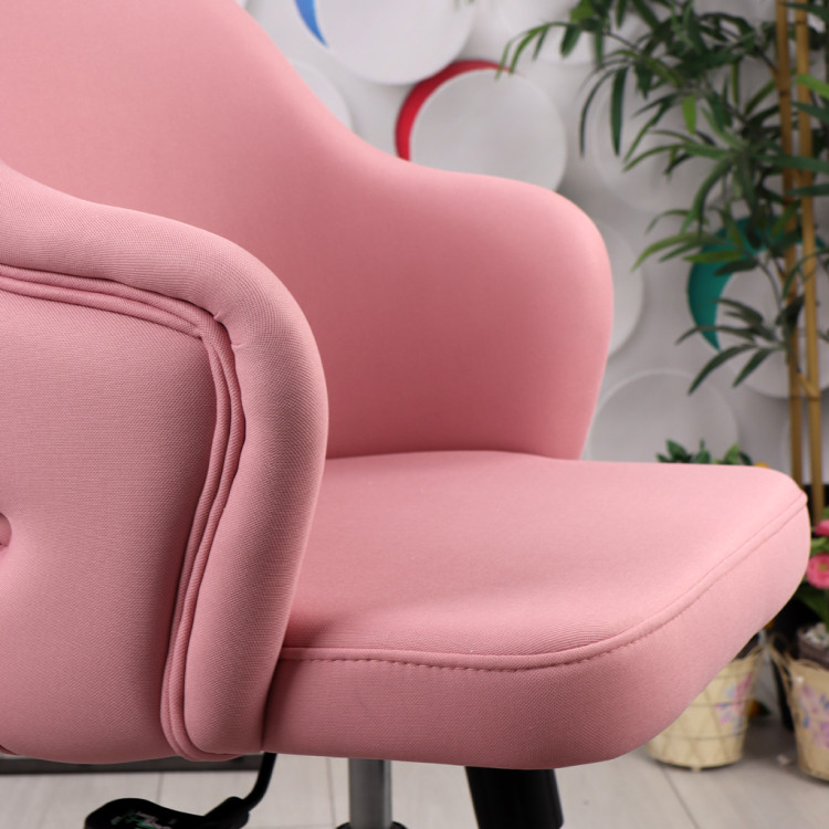 Rose Kapitoneli Çalışma Koltuğu ( Pembe Lakos Kumaş , Krom Ayaklı )