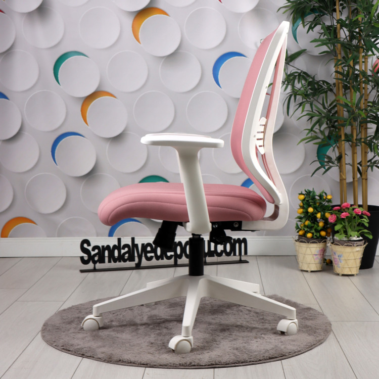 Tokyo Beyaz Plastik Ayaklı Çalışma Ve Ofis Koltuğu (Pembe Lakos Kumaş)