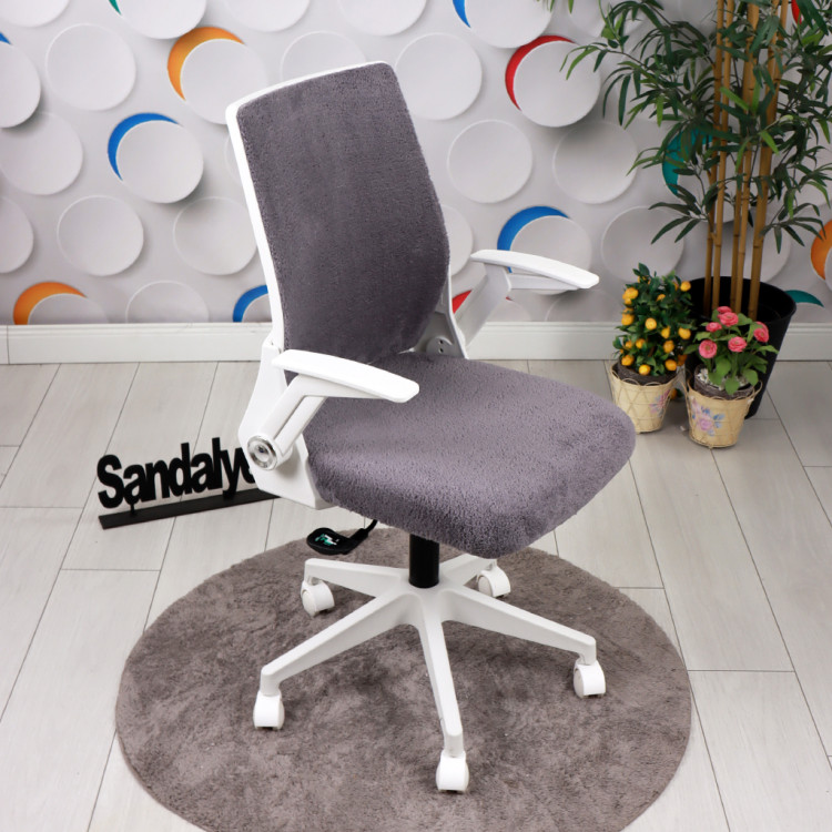 Alis Beyaz Plastik Ayaklı Hareketli Kollu Çalışma Koltuğu Ve Ofis Koltuğu (Gri  Welsoft Kumaş)