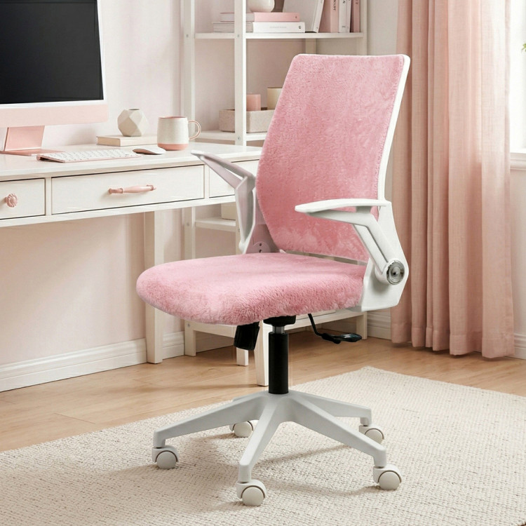 Alis Beyaz Plastik Ayaklı Hareketli Kollu Çalışma Koltuğu Ve Ofis Koltuğu ( Pembe Welsoft Kumaş)