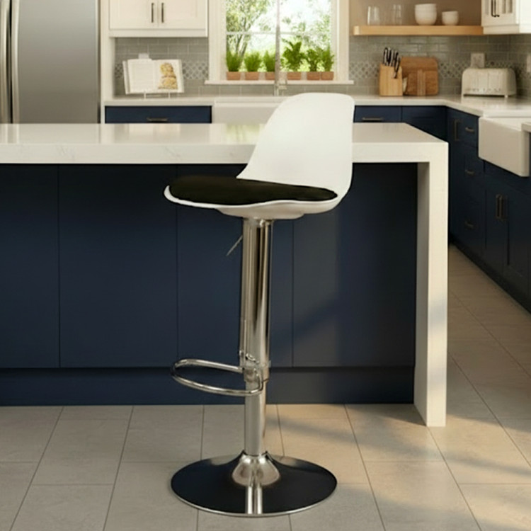 Tesla Krom Ayaklı Bar Sandalyesi (Beyaz Sırt Siyah Minder)