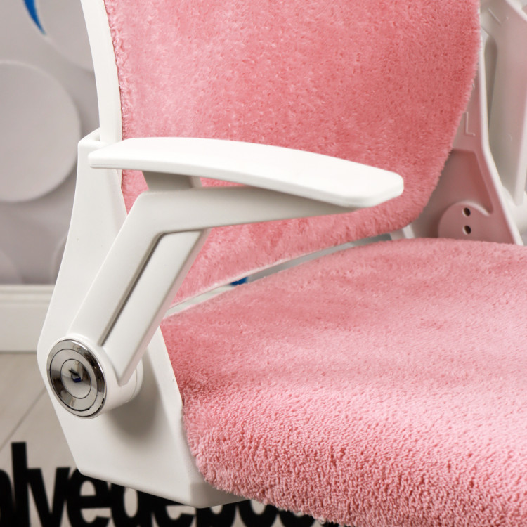 Alis Beyaz Plastik Ayaklı Hareketli Kollu Çalışma Koltuğu Ve Ofis Koltuğu ( Pembe Welsoft Kumaş)