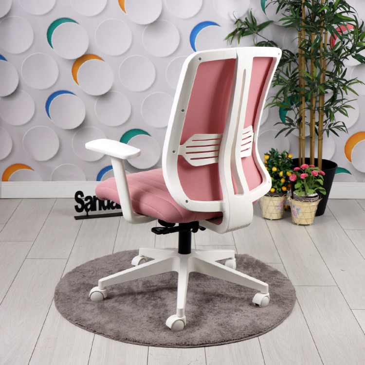 Tokyo Beyaz Plastik Ayaklı Çalışma Ve Ofis Koltuğu (Pembe Lakos Kumaş)