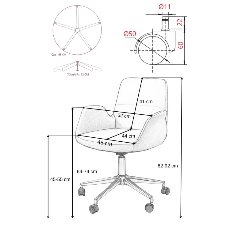 Montera Dökme Süngerli Krom Ayaklı Çalışma Koltuğu Keten Ve Deri