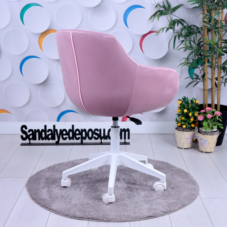Focus Beyaz Plastik Ayaklı Çalışma Koltuğu ( Pembe BabyFace Kumaş )