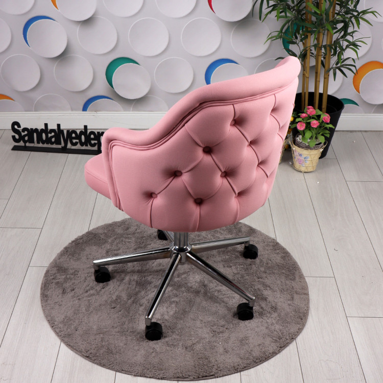 Rose Kapitoneli Çalışma Koltuğu ( Pembe Lakos Kumaş , Krom Ayaklı )