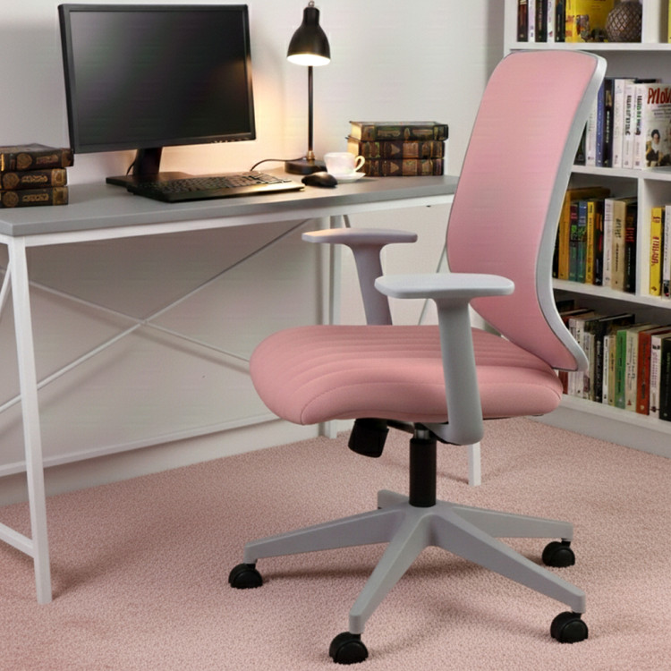 Tokyo Gri Plastik Ayaklı Çalışma Koltuğu (Pembe Lakos Kumaş)