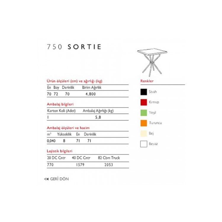 Sortie plastik bahçe masası