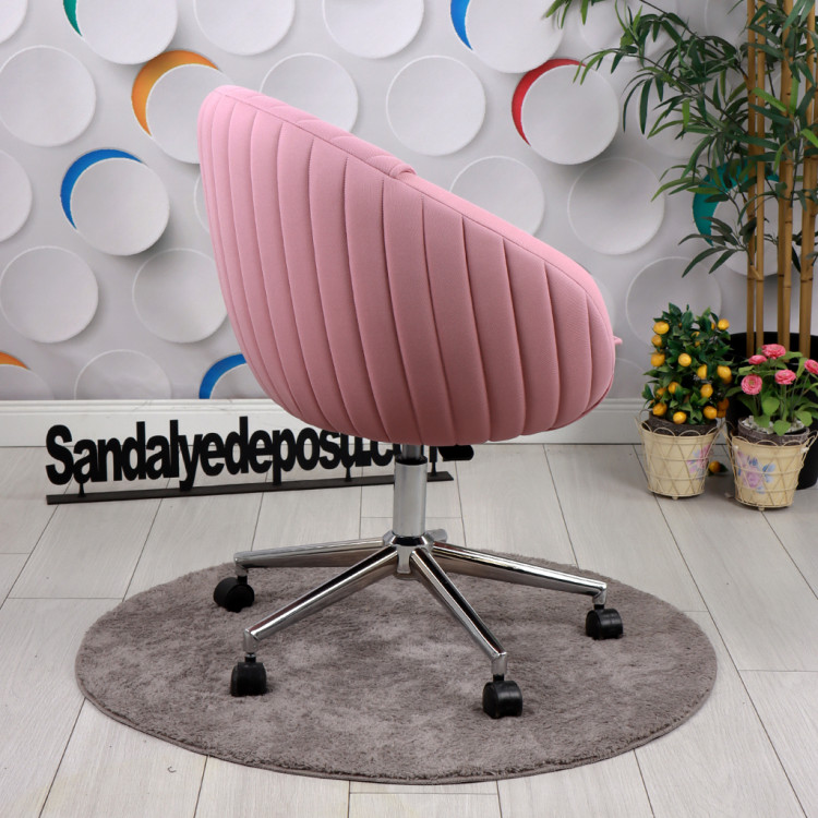 İstiridye krom Ayaklı Çalışma Koltuğu (Pembe Lakos Kumaş)
