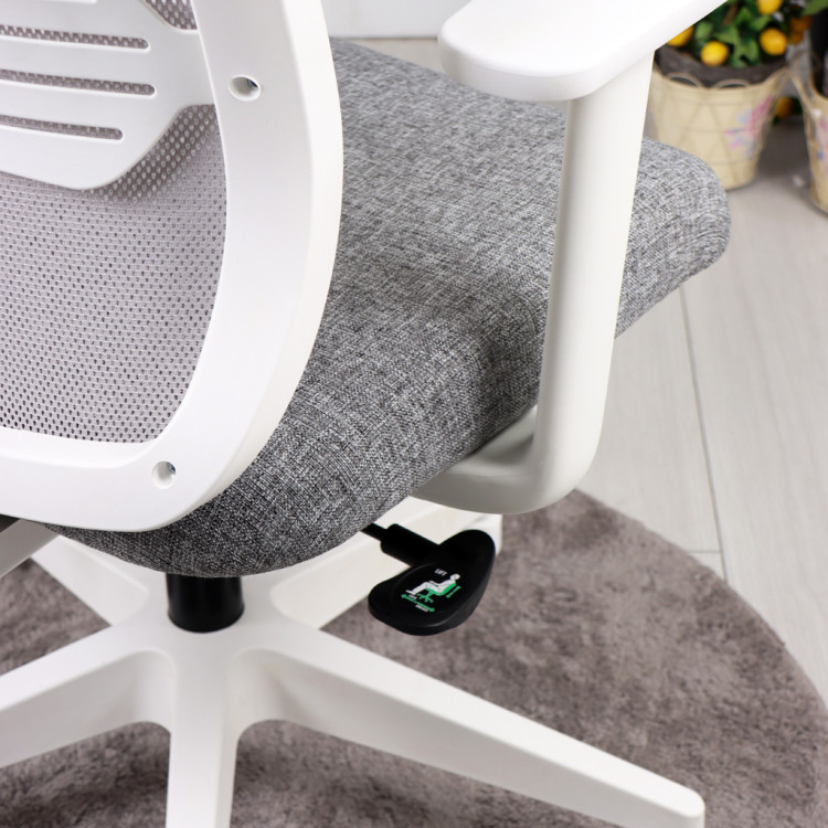 Tokyo Beyaz Ayaklı Sabit Kollu Müdür Koltuğu (Açık Gri Keten & File)