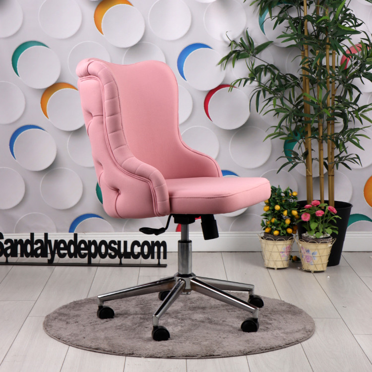 Luna Kapitoneli Çalışma Koltuğu (Pembe Lakos Kumaş, Krom Ayak )