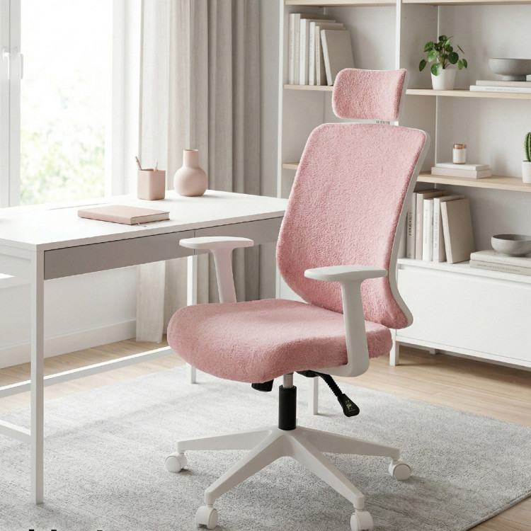 Tokyo Beyaz Ayaklı Sabit Kollu Çalışma ve Müdür Koltuğu (Pembe Welsoft Kumaş )