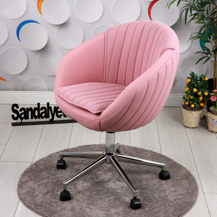 İstiridye krom Ayaklı Çalışma Koltuğu (Pembe Lakos Kumaş)